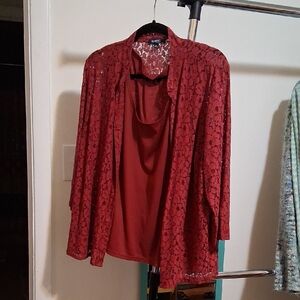 Elementz Burgundy Shell and Lace Button-down Size 2X